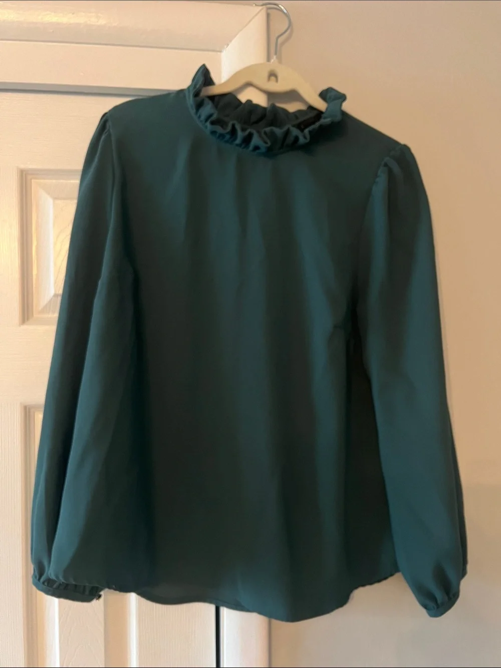 J Crew Ruffled High-Neck Long-Sleeve Blouse - Teal